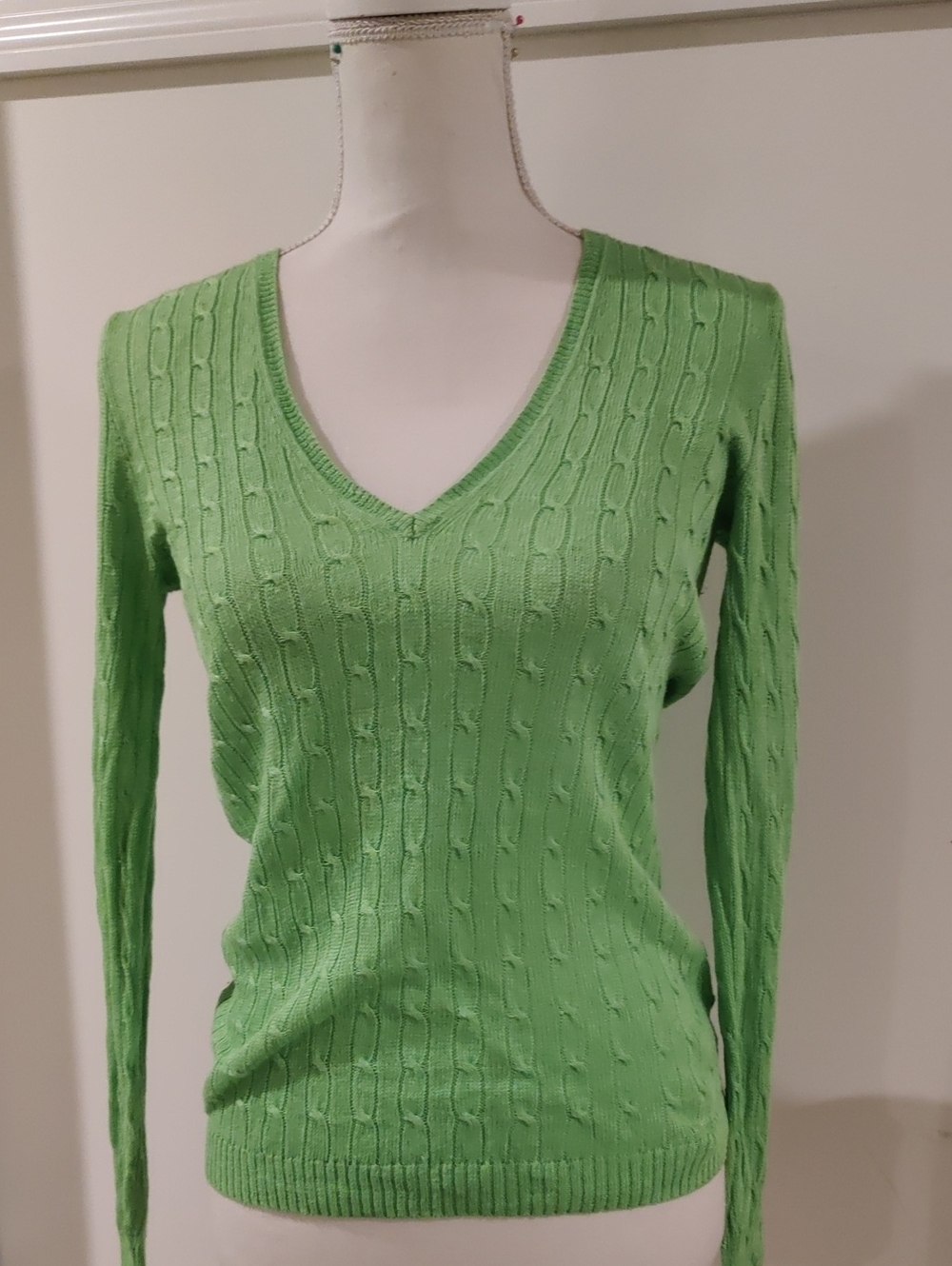 Vintage J.crew V-Neck Cable 100% Linen Knit Sweater Light Green Y2K Cottagecore